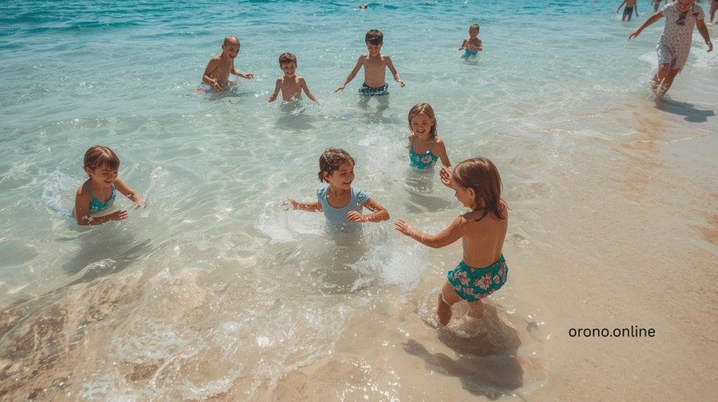  sandy beach children swimming