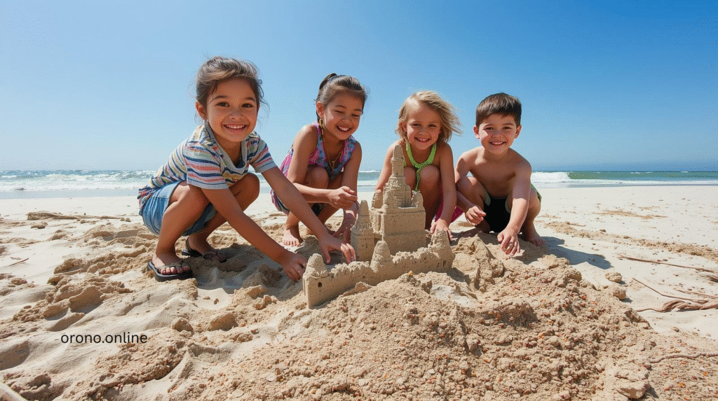 sandy beach sandcastle activity