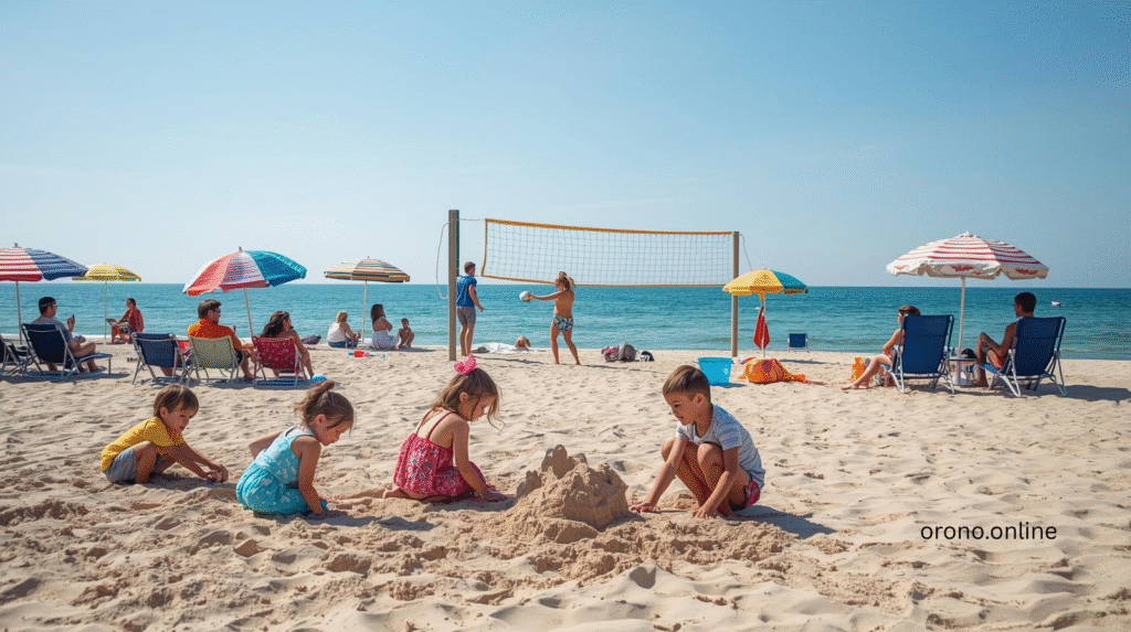 Alt Text: Children and families enjoying activities at Centerview Beach