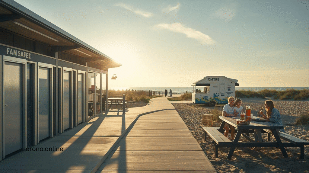 Centerview Beach clean facilities with picnic area and food vendors