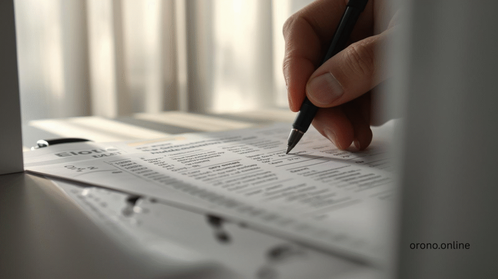  Hand marking official election ballot for Orono Minnesota local city council and mayor races