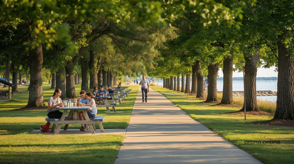 Deephaven Beach MN picnic area and clean facilities beside Lake Minnetonka
