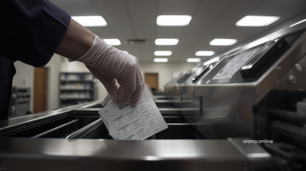 Minnesota election official processing special election ballots through official counting machine at county office